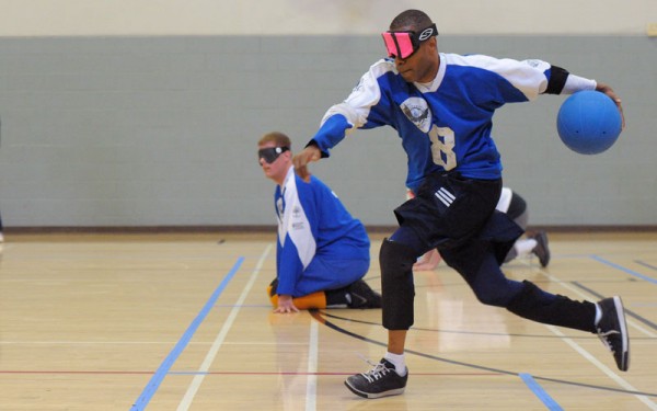 goalball player tossing ball